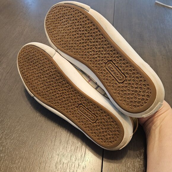 COACH Barrett Plaid Canvas Low Top Sneakers Women's Size 7 Cream Gold - Picture 11 of 11